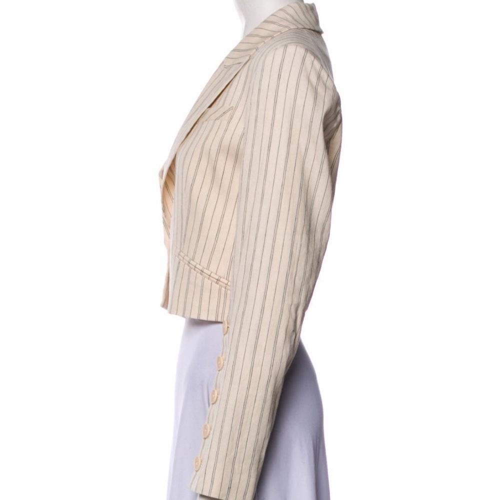 Veronica Beard Pinstriped Cropped Armada Linen Blend Jacket - Picture 6 of 10
